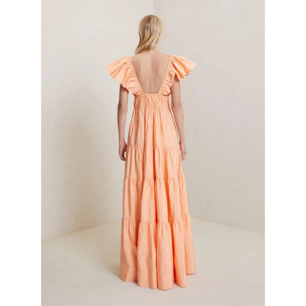 ALC Luca maxi dress nectar orange tiered v-neck flutter sleeves size 0 - Picture 5 of 12